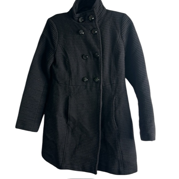 REISS black double breasted textured virgin wool coat size small